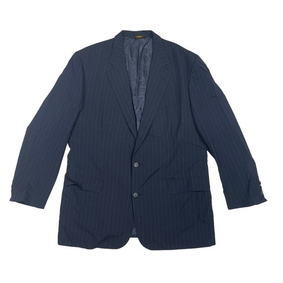 Brooks Brothers Makers Brooksease Pinstripe Blazer Jacket Sz 45 Long Black Wool - Picture 1 of 9
